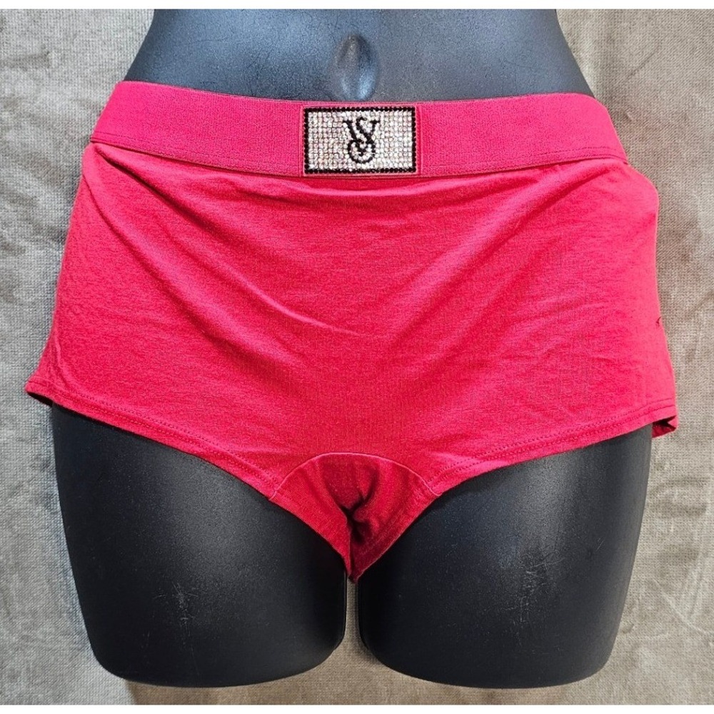 Victoria's Secret Red Rhinestone Logo Shortie Panty XL Cotton‎ Modal Stretch New
